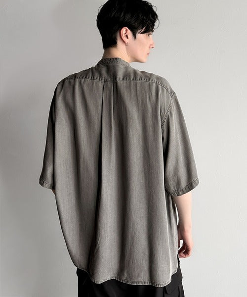 Rayon Denim Band Collar Relaxed Shirt／ヴィンテージ加工ルーズフィットデニムシャツ co1150011