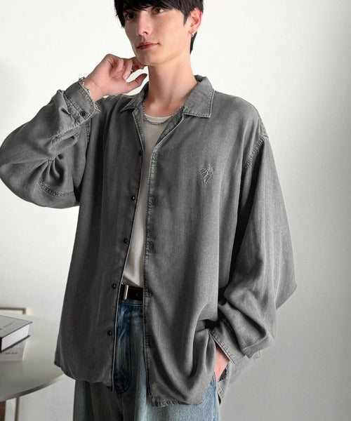【Classical Origin】「至福のひととき。」ルーズフィットオープンカラーデニムシャツ（長袖）/Loose Fit Open Collar Denim Shirt co1150038