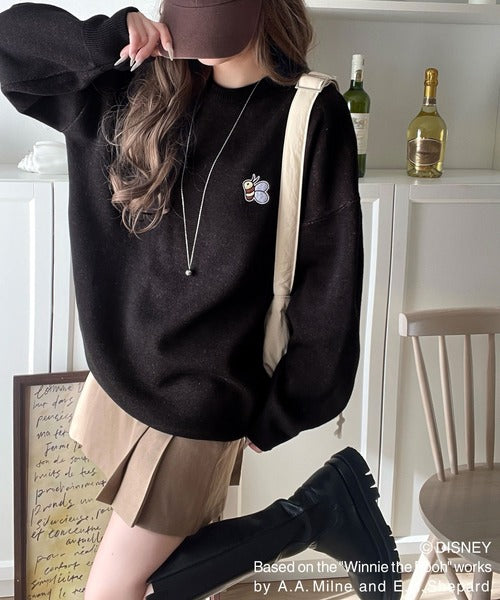 数量限定！後姿にきゅん♪ゆるっと着こなせる。ディズニー「プー」バックジャガードビッグシルエットニット ce1330068