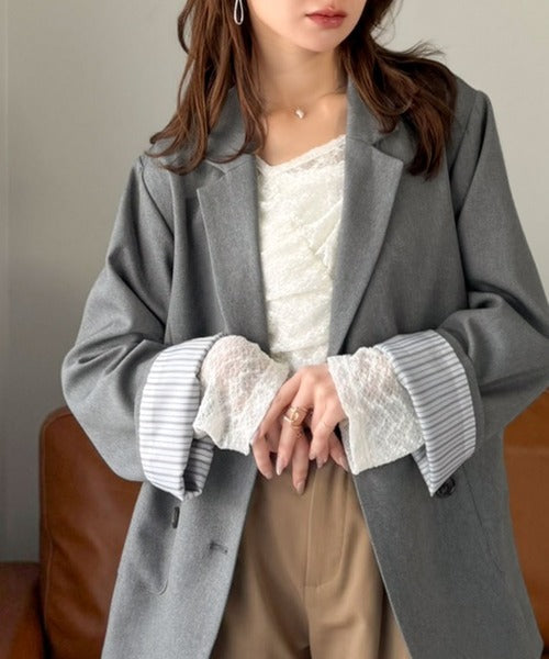 【mily bilet】折ってもかわいい♪春まで着れちゃう万能アイテム。裏地付きダブルボタンテーラードジャケット mi1329089
