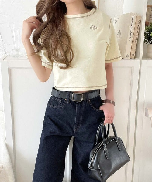 1枚で今っぽデザイン♪PAEAN刺繍配色ステッチチビTシャツ（半袖） ce1020200
