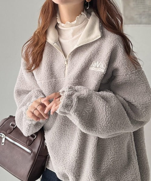 《Javaジャバコラボ》ボア素材×刺繍でおしゃれ上級者に格上げ♪アノラックハーフジッププルオーバー jv1260484