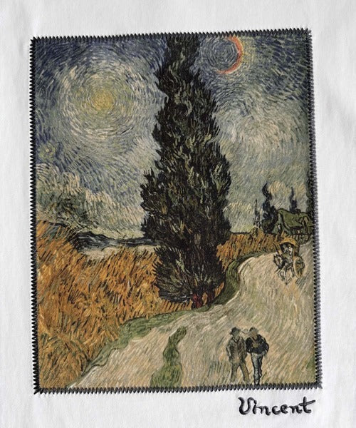 《ゴッホ絵画グラフィック》ステッチ刺繍MIXデザイン 高機能半袖Tシャツ【接触冷感・UVカット機能付き】【JaVaジャバコラボ】 jo1150093