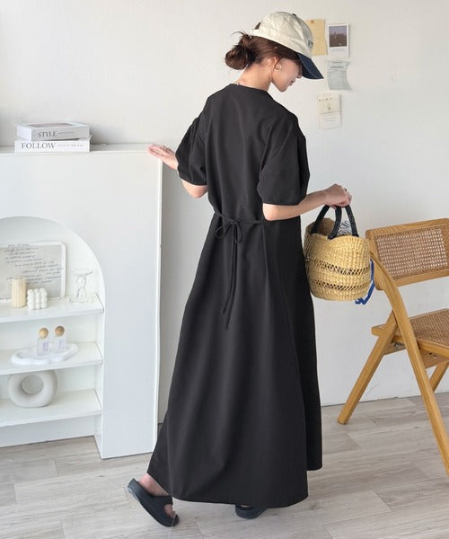 【UVカット・防シワ・吸水速乾機能付き】涼しさも美しさも、さらっと叶える。サッカーランタンスリーブステッチタックワンピース（無地・チェック柄） ce1265039