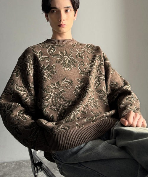 【classical origin】視線を奪う、ジャガード花柄ニット／Jacquard Floral Knit Sweater ao1020311