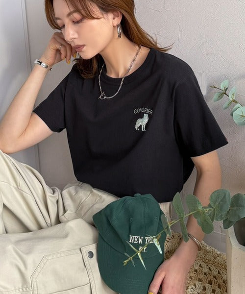 《JaVa ジャバコラボ》大人の遊び心をプラス。綿100％オオカミ刺繍Tシャツ（半袖） jv1330074
