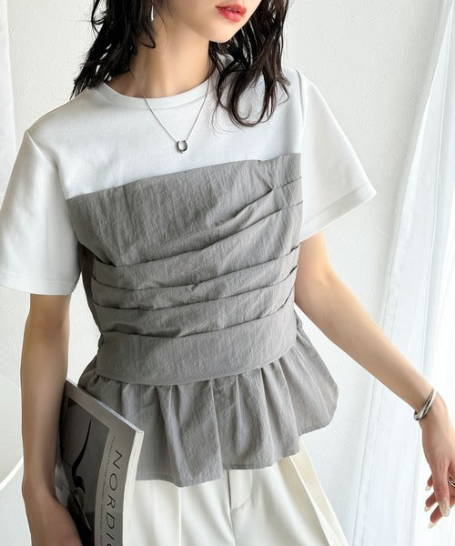 簡単おしゃれが叶う。Tシャツ×ビスチェドッキング半袖トップス ce1260345