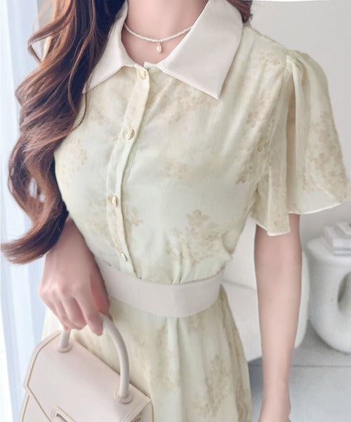【mily bilet】夏を涼む相棒ワンピ♪水彩フラワーが上品。シアーフローラル バックリボンワンピース (長袖) (ロング) mi1139101