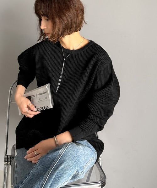 《JaVa ジャバコラボ》洗練された大人カジュアルトップス。サーマルクルーネックニット jv1260480