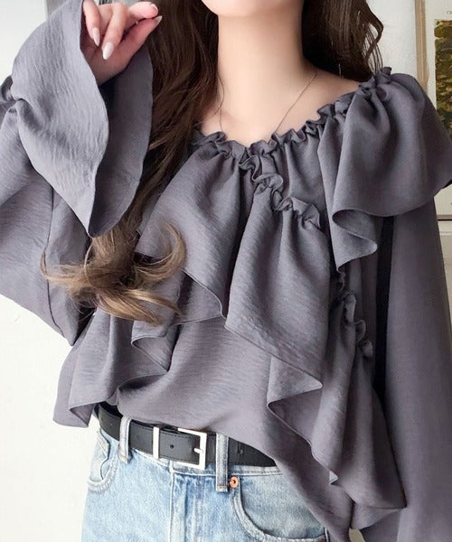 【mily bilet】大人の甘さがちょうどいい♪オフショル2wayキャンディースリーブカシュクールブラウス（長袖） mi1019127