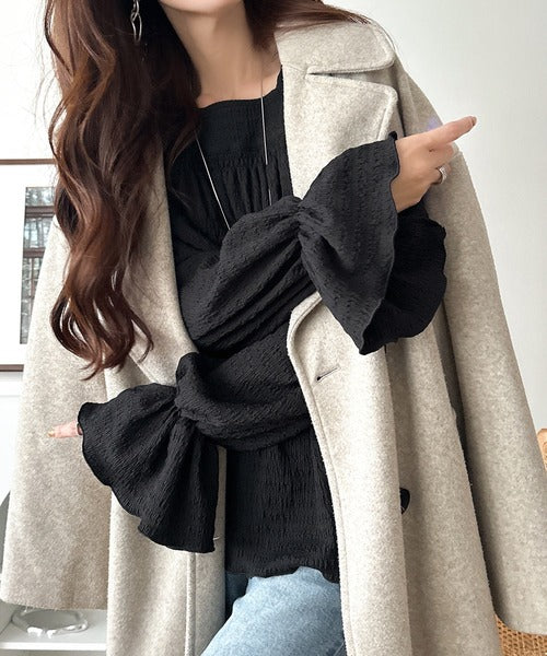 その袖、視線をさらいます。キャンディスリーブシャーリングデザインジャガードトップス（長袖） ce1010686