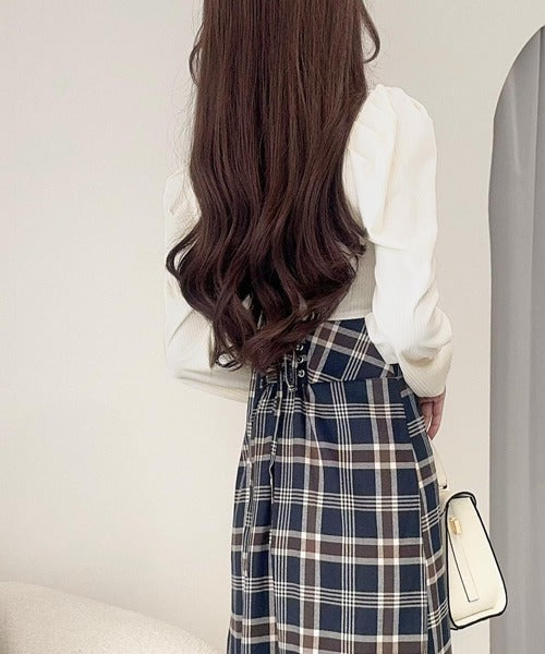 【mily bilet】愛され要素がぎゅっと盛り♪シャツ襟チェックアシメフリルドッキングロングワンピース（長袖） mi1139088