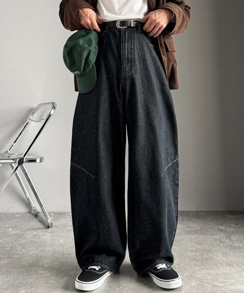 【Classical Origin】「シルエットで語る。」ブラスト加工カーブシルエットバレルレッグデニムパンツ／Blasted Curve Silhouette Barrel-Leg Denim Pants co0900007