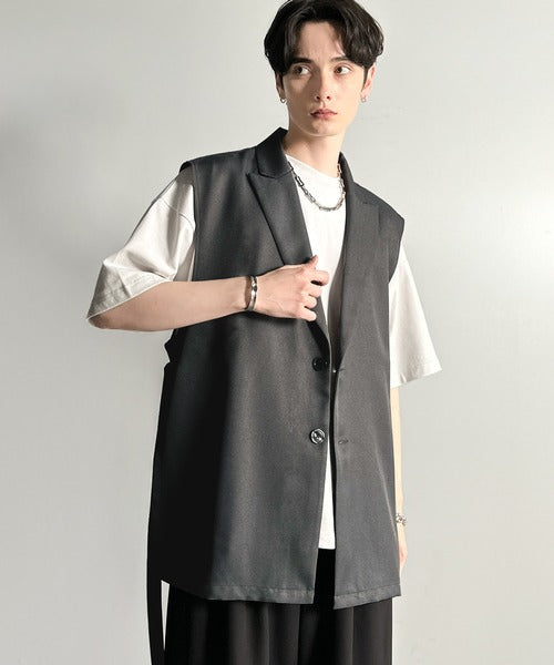 「日常をアップデート。」ピークドラペル仕様エレガントセミロングベスト／Peak Lapel Elegant Semi-Long Vest co1010009