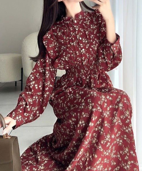 【mily bilet】大人フェミニン。レトロ花柄ピンタックフリルワンピース mi1139051