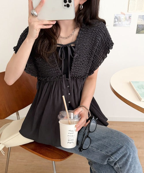 【mily bilet】ラフなのに品よく。シアー楊柳 前後2wayノースリーブギャザーベストブラウス mi1019118