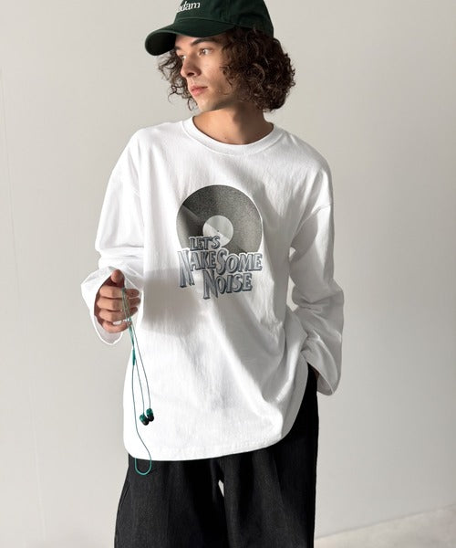 《JaVaジャバコラボ》「前後抜かりなし。」綿100%レコード盤レトロツアーロゴTシャツ（長袖） jo1150065