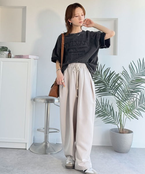 《JaVaジャバコラボ》色褪せで魅せる、ラフな品格。綿100％前後２WAYアシッド刺繍ユルTEE（半袖） jv1260544