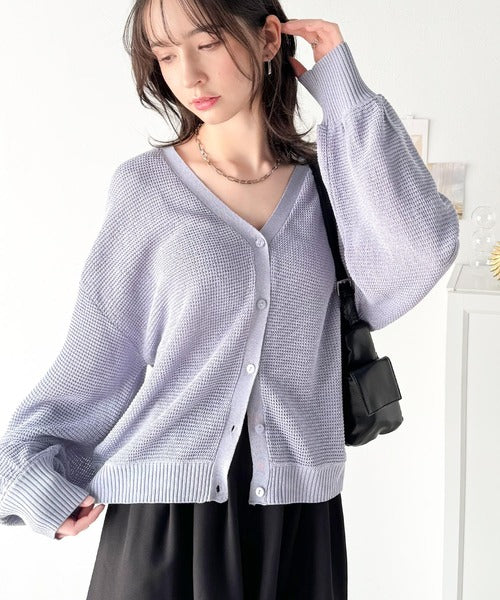 リラクシーで上品。ワッフルニットVネックカーディガン（ドルマンスリーブ） ce1050292