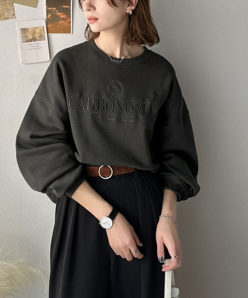 《JaVa ジャバコラボ》微配色刺繍の上品ロゴデザイン。刺繍カレッジロゴ裏起毛スウェット jv1330040