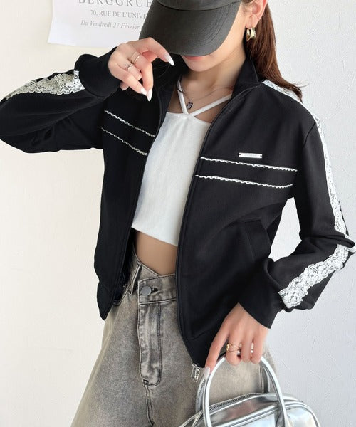 【mily bilet】スポーティー＆ガーリーを両立！プレート付きサイドレースラインダブルジップトラックジャケット(ショート丈) mi1329013