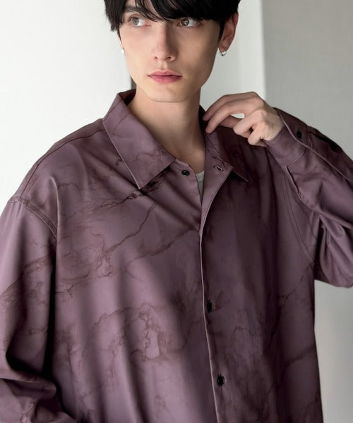 【Classical Origin】「都会的スタイル」。総柄ドレープキャンプカラーシャツ（長袖）/Relaxed Drape All-Over Pattern Camp Collar Shirt co1150039