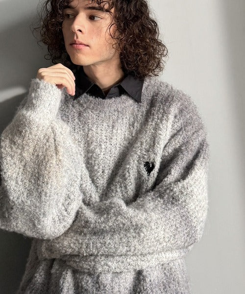 【Classical Origin】「質感で魅せる。」Gradient Boucle Knit Crew Neck Sweater／ブークレー素材グラデ―ションクルーネックセーター co0780013