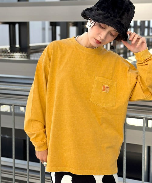 《JaVaジャバ コラボ》綿100％ピグメント加工ポケット付きロングTee jv1029002