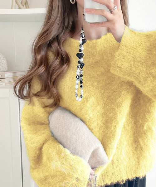 カジュアルに女性らしさをプラス。バルーンスリーブ短丈シャギーニットプルオーバー ce1260221