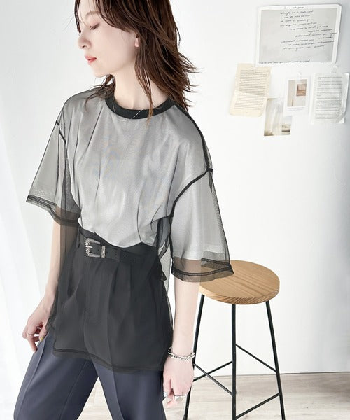 《JaVa ジャバコラボ》1枚でレイヤードが完成。チュールレイヤードバックプリントTシャツ jv1010288