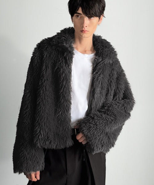 【Classical Origin】「一瞬で惹かれる。」シャギーファーショート裏配色ショートジャケット／Shaggy Faux Fur Short Jacket with Contrast Lining co1010037