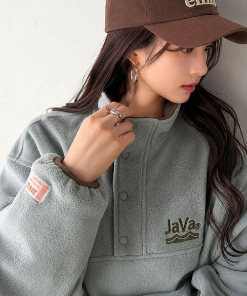 《JaVaジャバコラボ》ふんわり暖か。軽量配色フリースハーフジッププルオーバー（オーバーサイズ） jv1240141