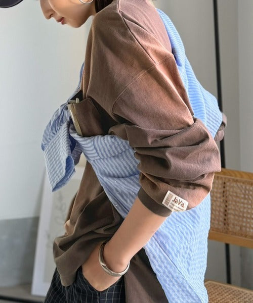 《JaVaジャバコラボ》垢抜け！大人のストリートstyleを作る。綿100％スプレーダイ加工オーバーサイズTシャツ（長袖） jv1020358