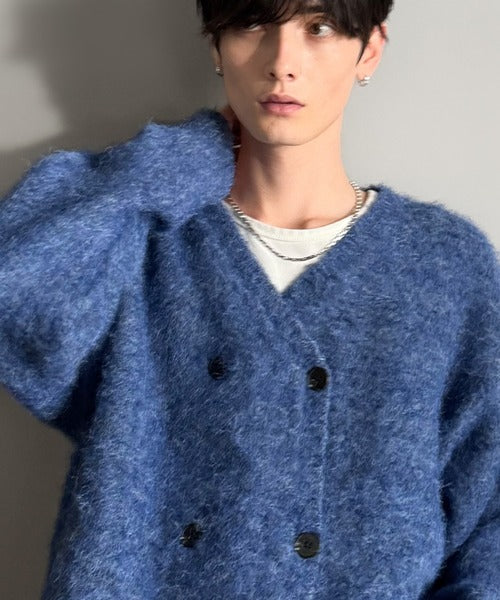 【Classical Origin】「アートな1着。」ミックスシャギー素材ダブルテーラードニットカーディガン／Mixed Shaggy Double-Tailored Knit Cardigan co0780011