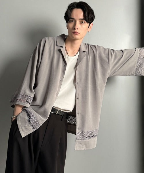 レースが語る、大人の余裕。レース切り替えオープンカラーシャツ / Lace Panel Open Collar Shirt co1010011