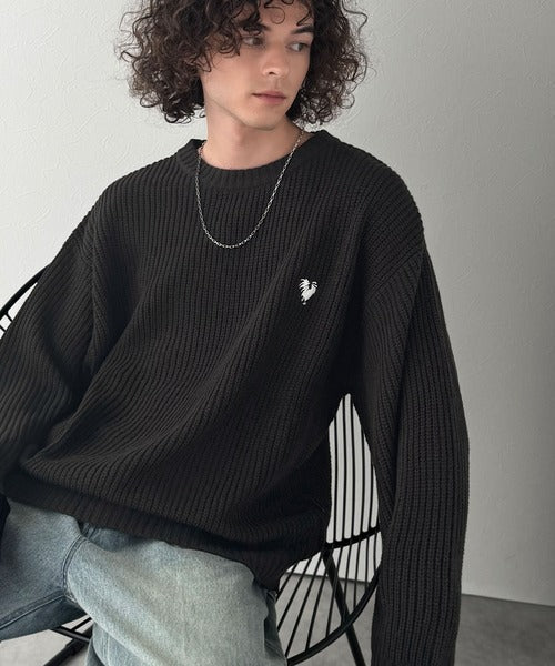 【Classical Origin】「究極スタンダード」畔編みオーバーサイズクルーネックセーター ／Oversized Ribbed Knit Crew Neck Sweater co0780012