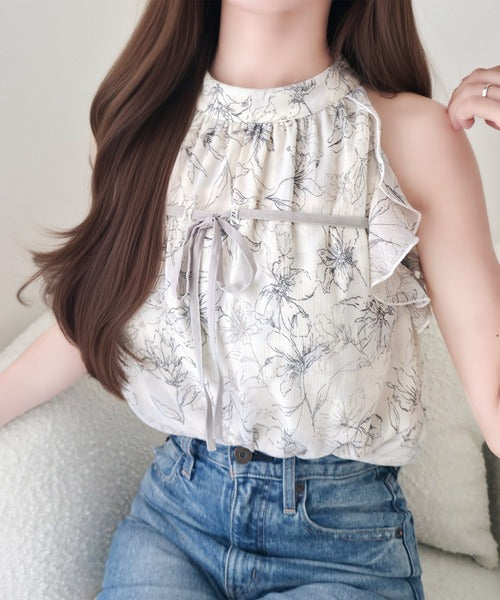 【mily bilet】洗練された大人フェミニン。アメスリ リボン付きフリルブラウス  チェック 花柄 ドット mi1019157