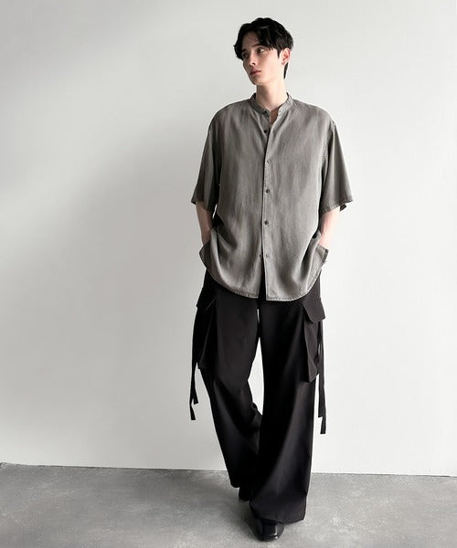 Rayon Denim Band Collar Relaxed Shirt／ヴィンテージ加工ルーズフィットデニムシャツ co1150011
