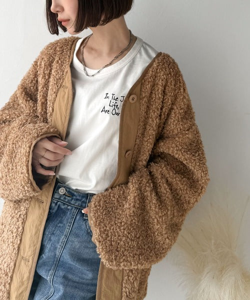 《JaVaジャバコラボ》オーバーサイズがトレンド！異素材切り替え配色ボアジャケット♪ アウター jv1265030