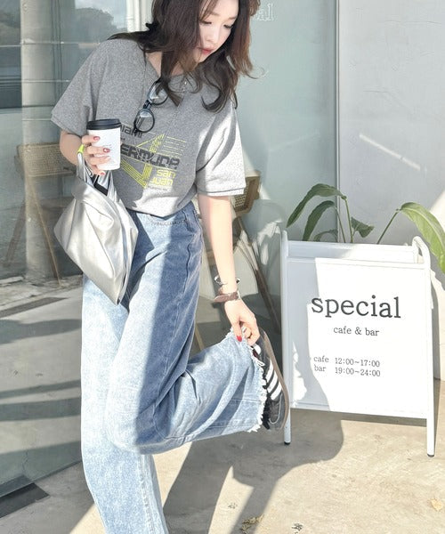 こなれカジュアルの新定番。前後2wayヴィンテージ風グラフィックプリント裏毛スウェットトップス（半袖） ce1260366