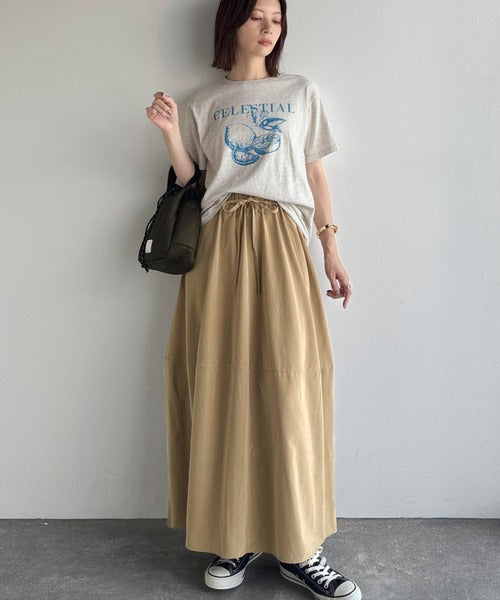 《JaVaジャバコラボ》ふんわりフォルムが可愛い◎ピーチ起毛素材コクーンシルエットロングスカート jv0940247