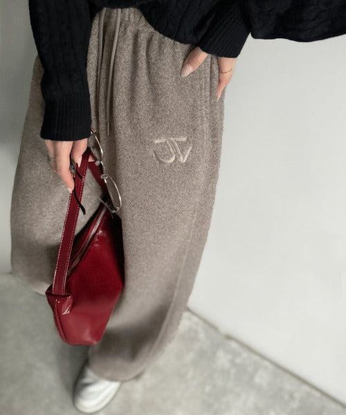 《JaVaジャバコラボ》裾ドロストロゴ刺繍ミックス調フリースパンツ jv0789010