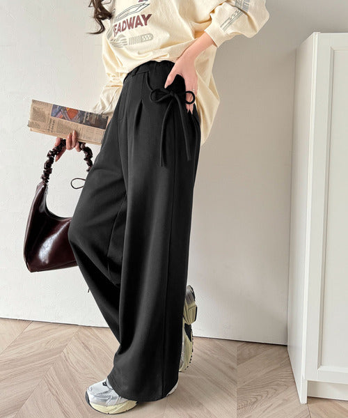 今季魅力のシルエット☆サイドリボン付きミニ裏毛パンツ(チャコールのみピグメント加工アリ) ce1015074