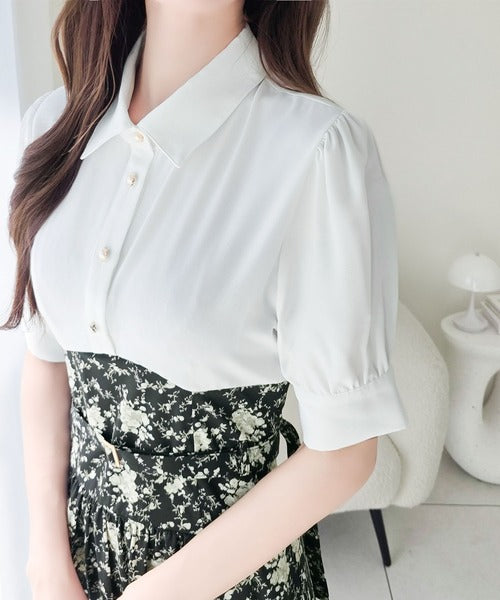 【mily bilet】“似合うね”がもらえる、愛されシルエット。無地シャツ×花柄ドッキングウエストベルトロングワンピース mi1139118