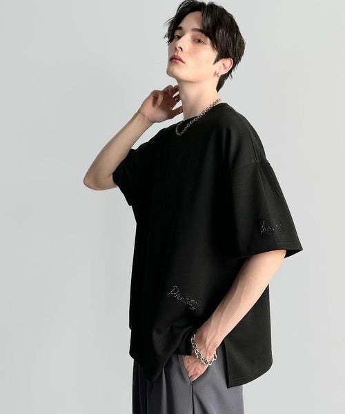 Logo Rhinestone Design Dolman Oversized Tee／ラインストーンロゴ使いドルマンオーバーサイズTシャツ co1010003