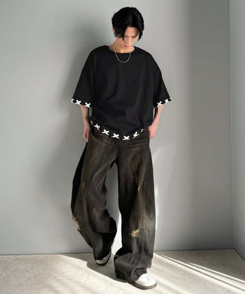 トレンドライクなゆるシルエット。【メンズ】ステッチデザインTシャツ（半袖） cm1010407