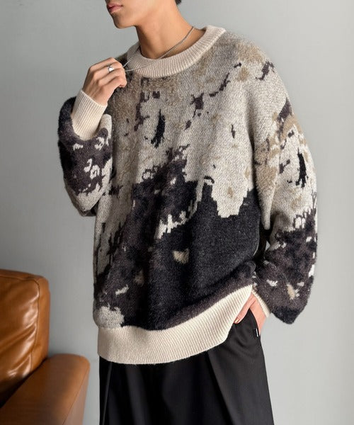 【classical origin】ニュアンス柄Wジャガードシャギーニット／Nuanced Pattern Double Jacquard Shaggy Knit ao1260497