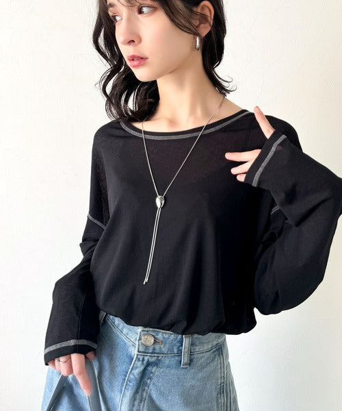 大人のこなれトップス。配色ステッチシアープルオーバー（長袖） ce1020211