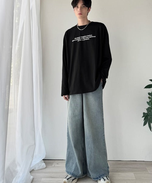 【classical origin】「シンプルが、いい」。綿100％シルケット風シンプル英字ロゴTシャツ（長袖）/ 100％ cotton simple English letters printed logo t-shirt ao1330056