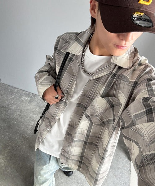 【Classical Origin】自然体のカッコよさ。ヴィンテージ風チェック柄オープンカラーシャツ（長袖）/Vintage-style check pattern open collar shirt co1010024